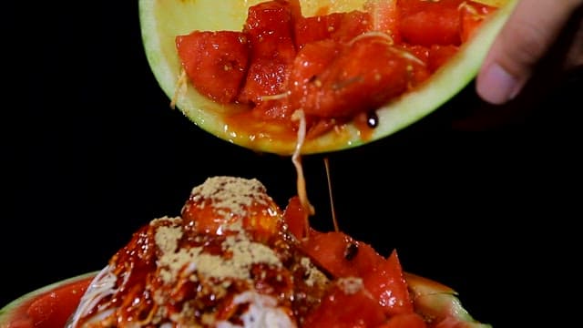 Summer delicacy, cold noodles with watermelon