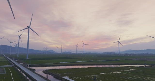 Wind turbines in a vast green field