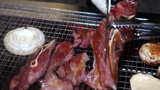 Beef grilled on a grill