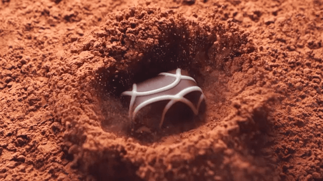 Chocolate falling onto cocoa powder in slow-motion