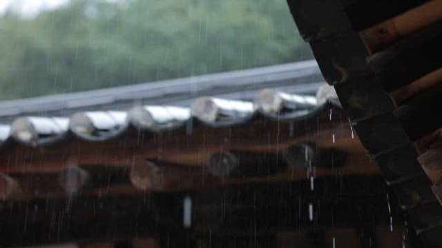 Raindrops Falling on Korean Traditional Roof and Eaves