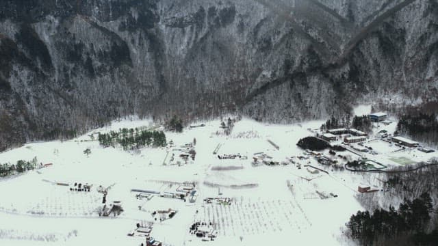 Snow-Covered Mountain Village in Winter