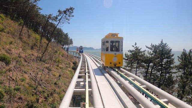 Monorail along the coastline on a sunny day