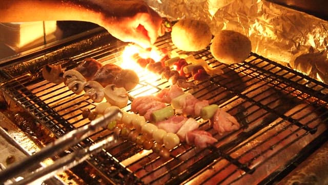 Skewers grilled deliciously on the grill