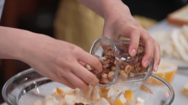 Fresh Korean Melon and Nut Salad in a Glass Bowl