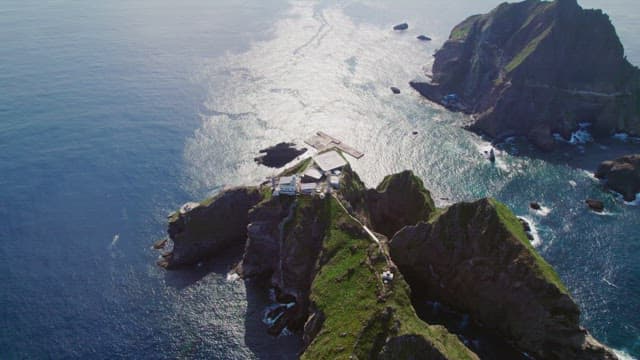 Scenic island with rocky cliffs and ocean