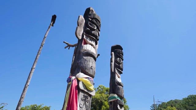 Traditional Totem Poles in front of Entrance Scenic Park