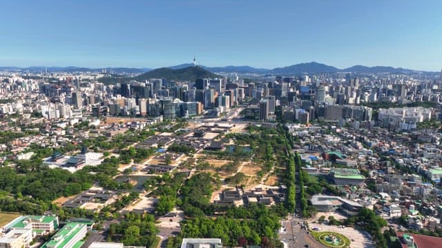 Vast cityscape with a mountain in the background