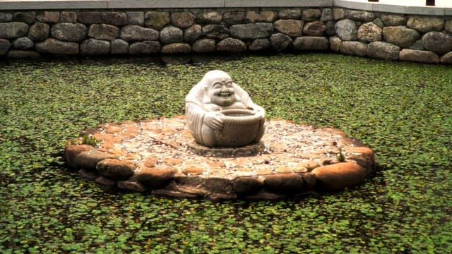 Serene Buddha statue in the middle of a pond