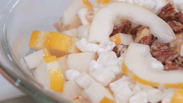 Fresh Korean Melon and Nut Salad in a Glass Bowl