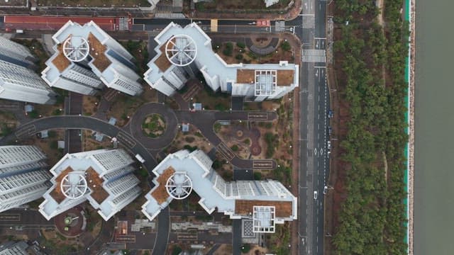 Modern apartment complex with roads