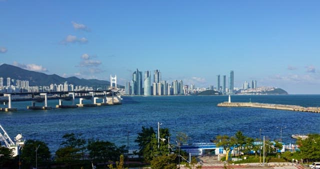 Busy scenery from day to night in the coastal city of Busan
