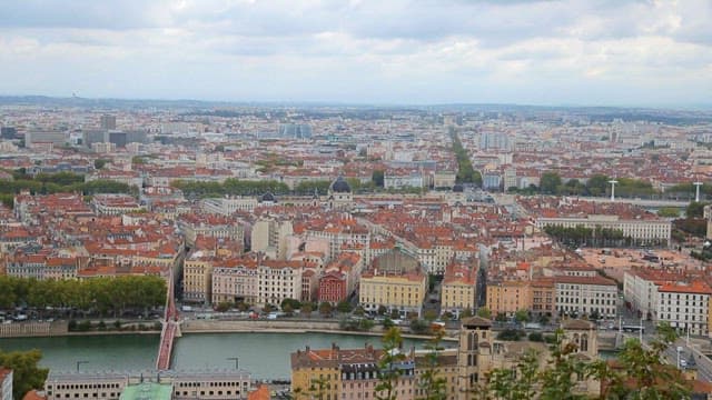 Cityscape of Lyon, France, with densely packed buildings