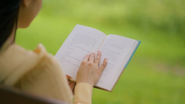 Woman Reading a Book in a Green Park