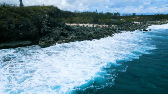 Waves Crashing on Shallow Rocky Shore