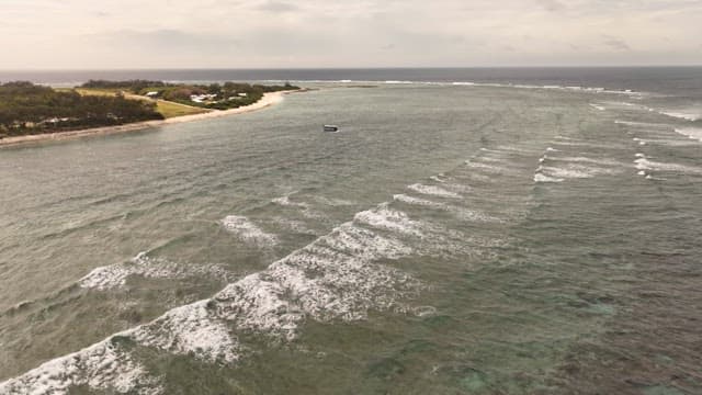 Aerial View of Tropical Coastline with Waves