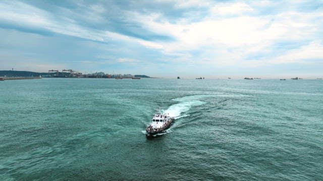 Big ship sailing in the open sea