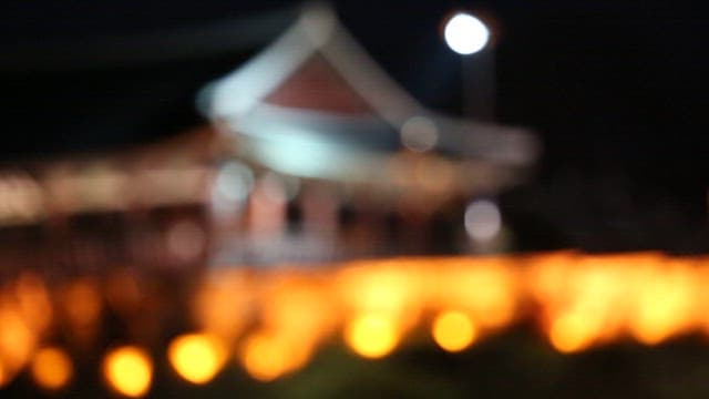 Traditional Pavilion Lit Up at Night