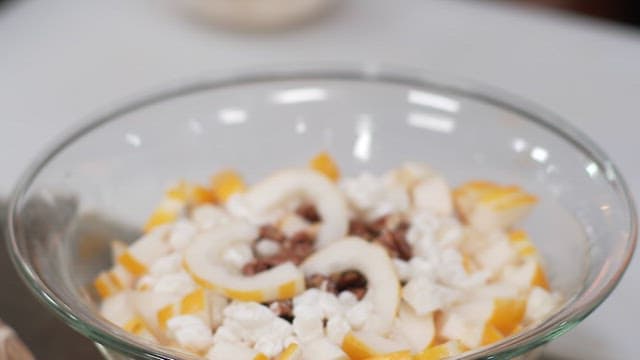 Fresh Korean Melon and Nut Salad in a Glass Bowl