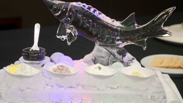 Exquisite Ice Sculpture Display with Caviar