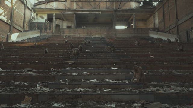 Monkeys Gathering on Sunlit Stone Steps