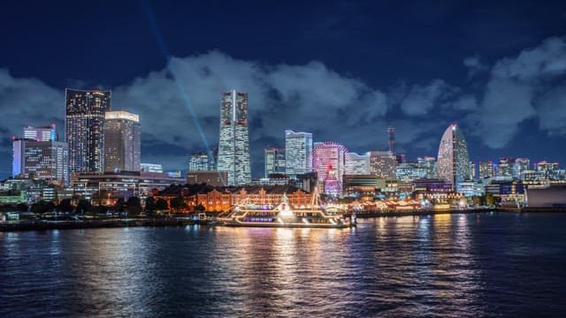 Night view of a vibrant city skyline