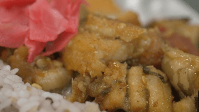 Appetizing conger eel rice bowl with pickled ginger