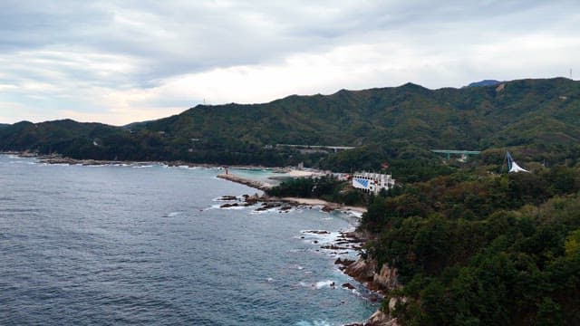 Coastal landscape with mountains and sea