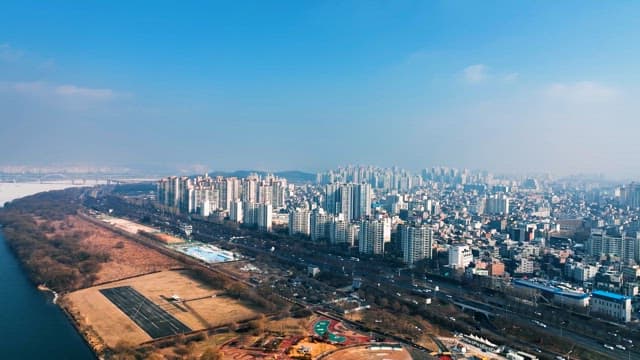 Cityscape with Tall Buildings Close to the Skyline