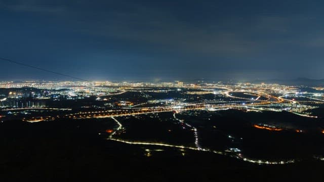 Panoramic Night View of a Bustling City
