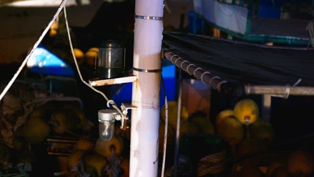 Boat's light fishing equipment at night