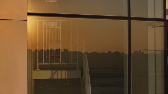 Sunset reflection on a glass building
