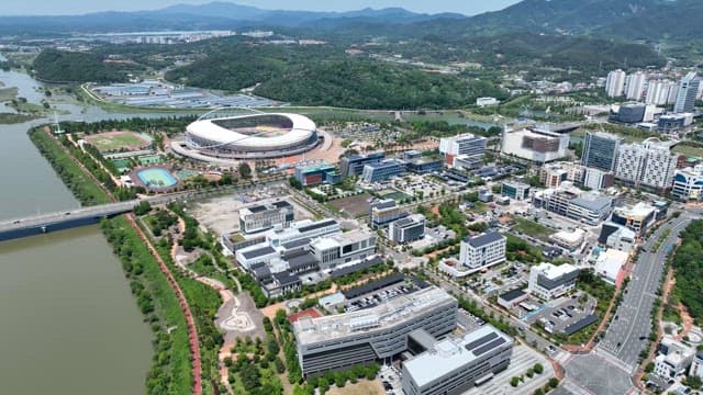 View of a city with a stadium