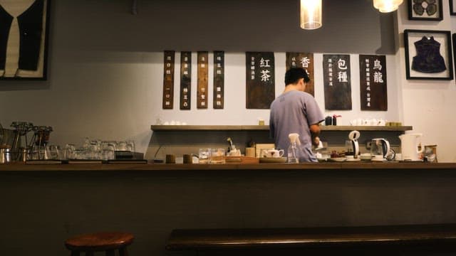 Barista working in a traditional tea house