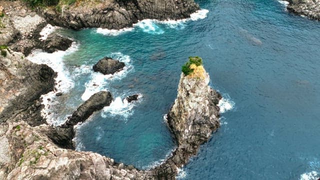 Rocky coastline with waves crashing
