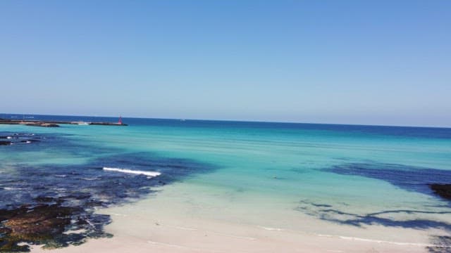 Serene beach with clear blue water