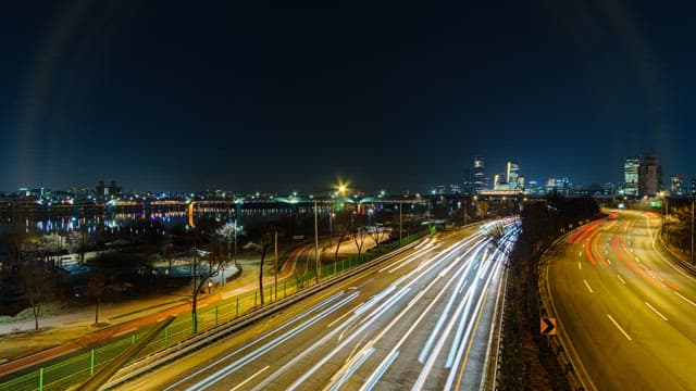 Light Trails and Night View Created by Urban Traffic