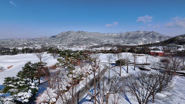 Snow-covered Landscape with Mountains and Trees