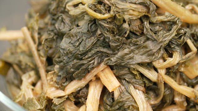 Boiled dried radish greens in a glass bowl