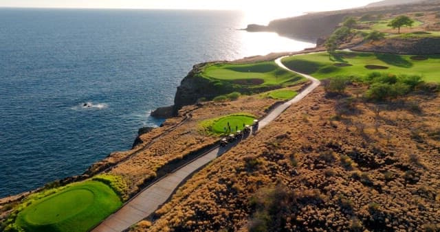 Coastal Golf Course Aerial View at Sunset