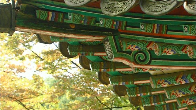 Colorful Dancheong patterns of Changdeokgung Palace on a sunny day