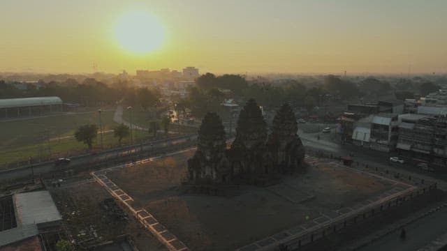 Morning of Ancient and Cultural Temple Amidst the Cityscape