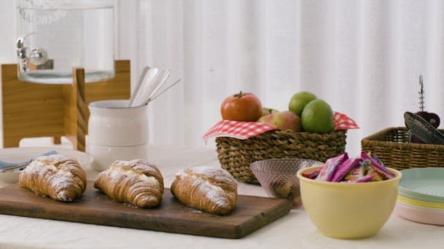 Freshly Baked Croissants on a Kitchen Table