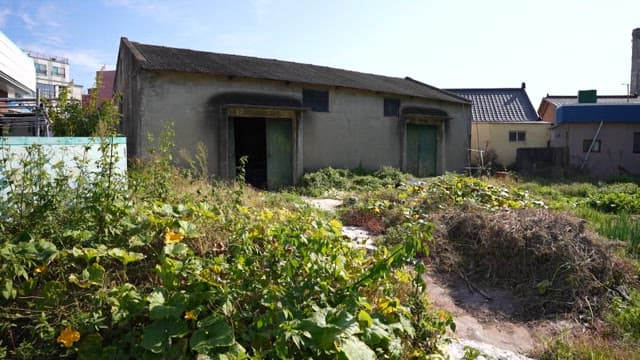 Desolate view with an old warehouse visible