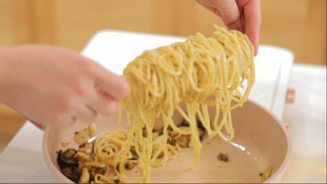 Pasta served on a white plate