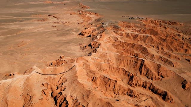 Vast desert with mountainous terrain