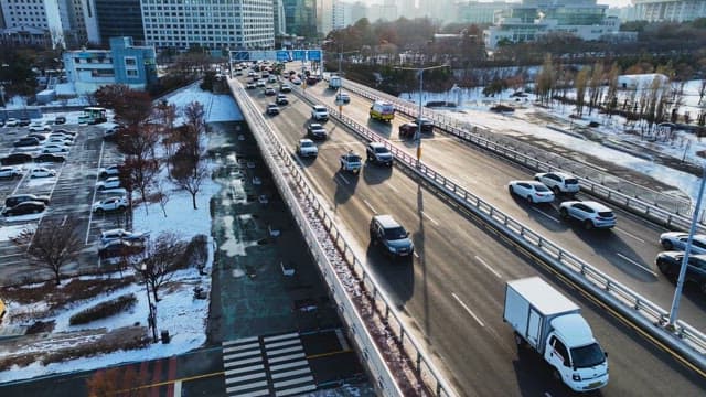Bridge Connecting Cities and Winter Scenery