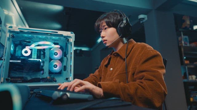 Young Adult Engaged in Computer Gaming