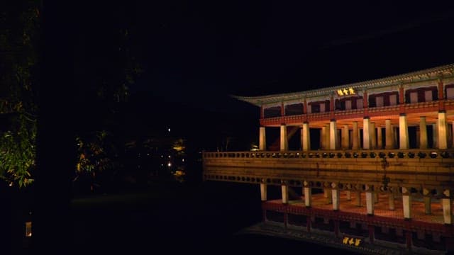 Gyeonghoeru Pavilion at Gyeongbokgung Palace reflected in a quiet pond at night