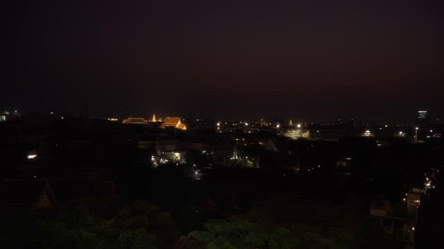 Bangkok's night view, a bustling city with temples